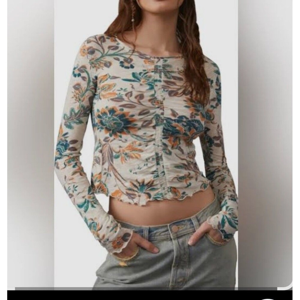 We The Free People Dreamed of You Top Women's Small Boho Floral Lettuce Hem